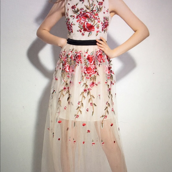 NWT Embroidered Silk Blend Maxi Dress