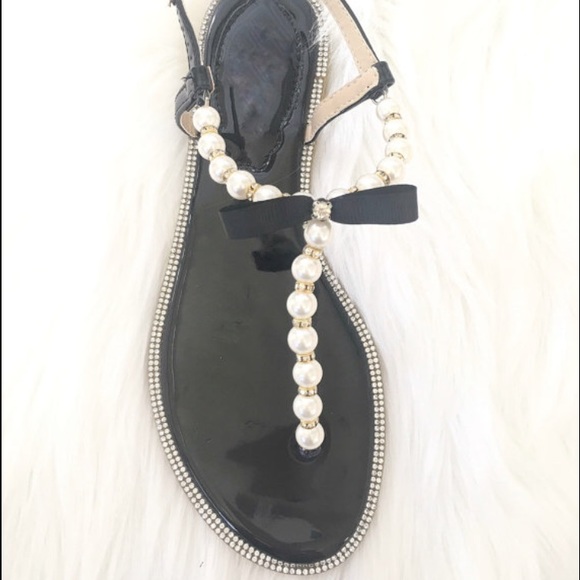 Black patent Pearl and diamond sandal