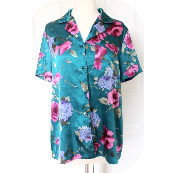 Floral Silky Pj Top - Picture 1 of 3