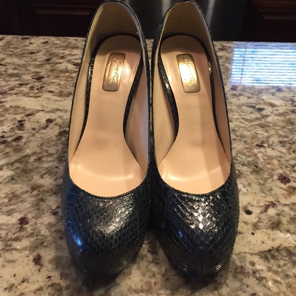 Blue Snakeskin Platform Heels