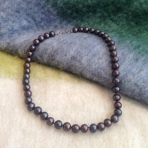 Freshwater black pearl necklace.