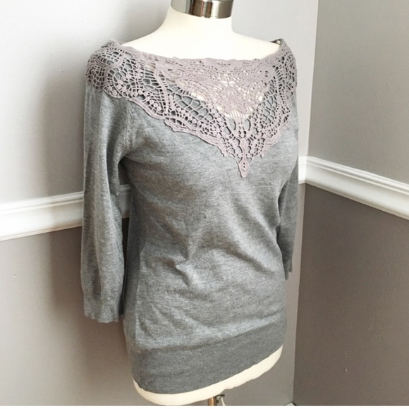 Forever 21 Sweaters - Forever 21 Grey Lace Trimmed Sweater