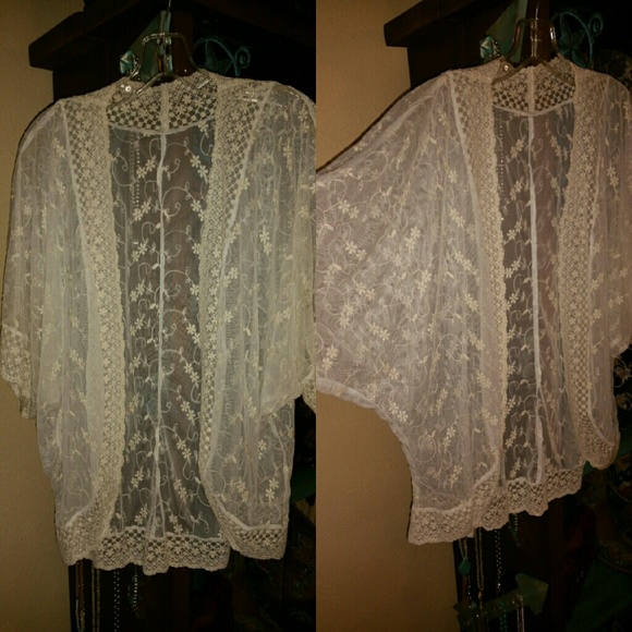 Tops - Sheer Kimono Cardigan Lace