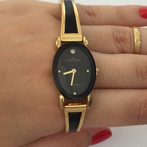 Anne Klein Watch - diamond oval ceramic black/gold