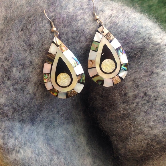 Wood and Mother of Pearl Earrings.