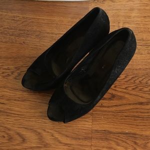 Open-Toe Black Suede Heels