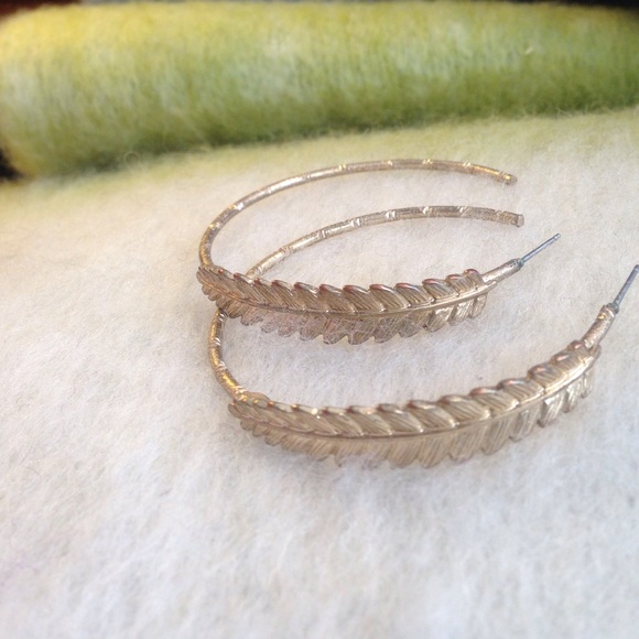 Free People Gold Feather Hoop Earrings