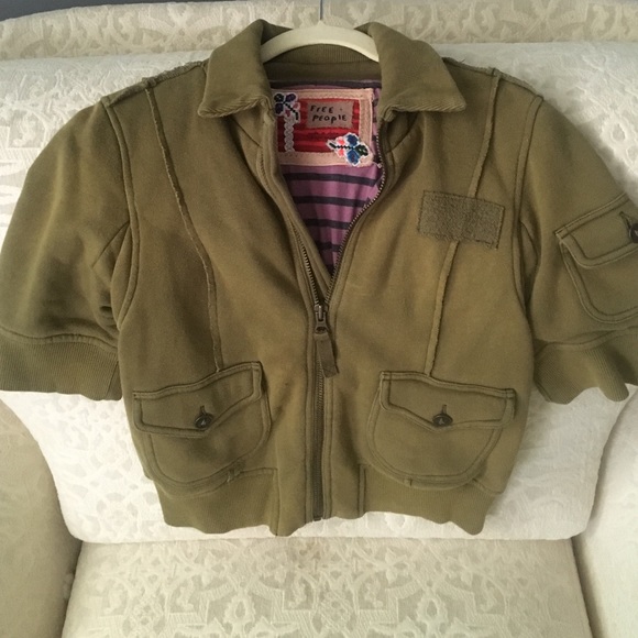 Free People adorable army green crop cotton jacket