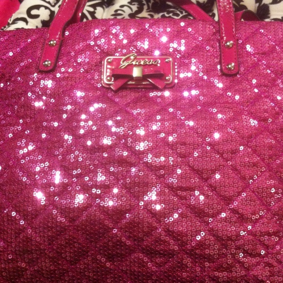 Guess sequin satchel pink with matched wallet