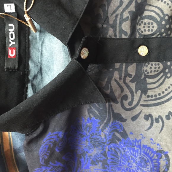 BRAND NEW black/beige sleeveless button shirt - Picture 4 of 4