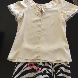 Cream silk ruffle sleeved top