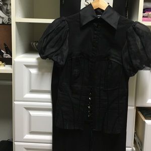 Bebe Tailored silk cotton button up with skirt.