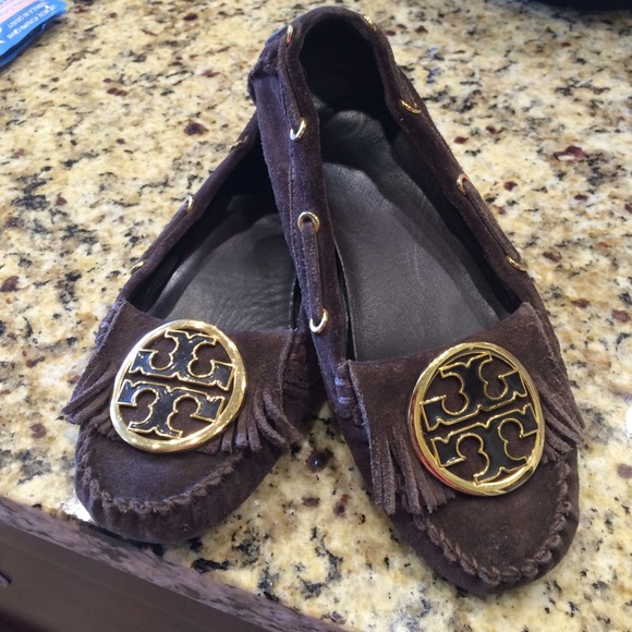 Dark brown suede leather Tory Burch slip on moc