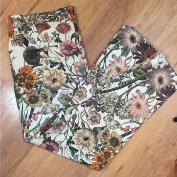Zara woman floral fitted pants cotton blen
