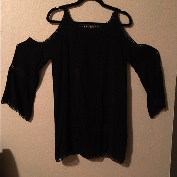 Cold shoulder black crochet dress
