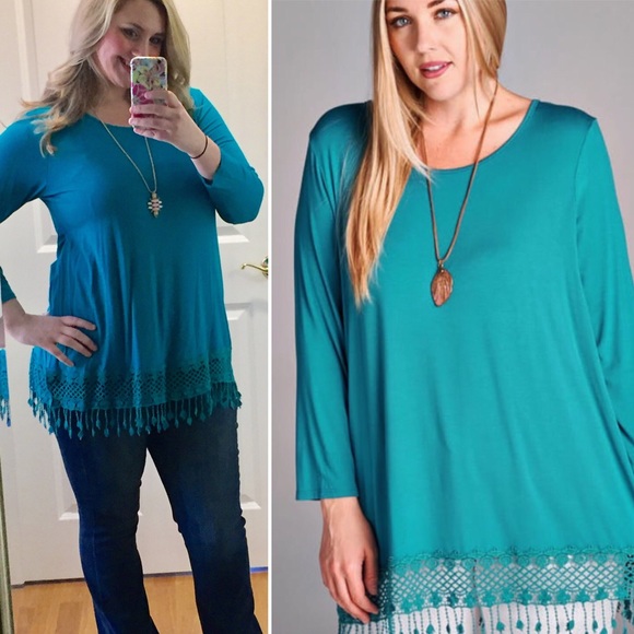 Tops - ‼️FINAL‼️3X Emerald Color Tunic Top w/fringe hem