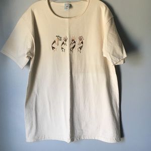 Cream T - Shirt w/ embroidered Kokopelli's