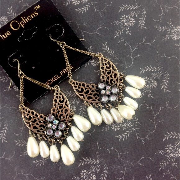 Nue Options Jewelry - Nue Options Chandelier Gold & Pearl Boho Earrings