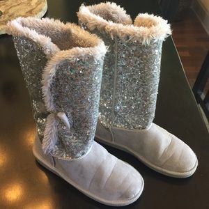 Justice Light Grey Sequin Boots Size 8