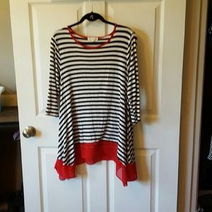 Black and White Tunic with Red Accents