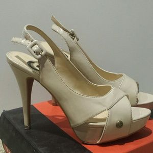 G by Guess nude platform heels