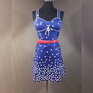 🎃🎃🎃Blue/White Polkadot Pinup Dress