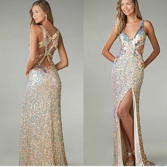 Nude and Gold sequin formal prom dress