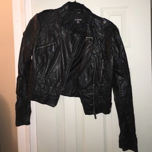 Crop leather bomber jacket