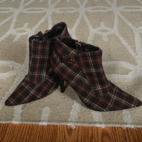 Brown high-heeled ankle boots