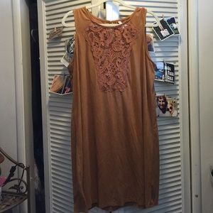 Hippie Faux Suede and Lace Mini Dress