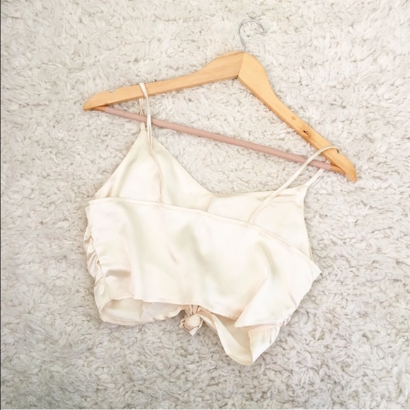 Silky Tie Front Crop Top - Picture 2 of 3