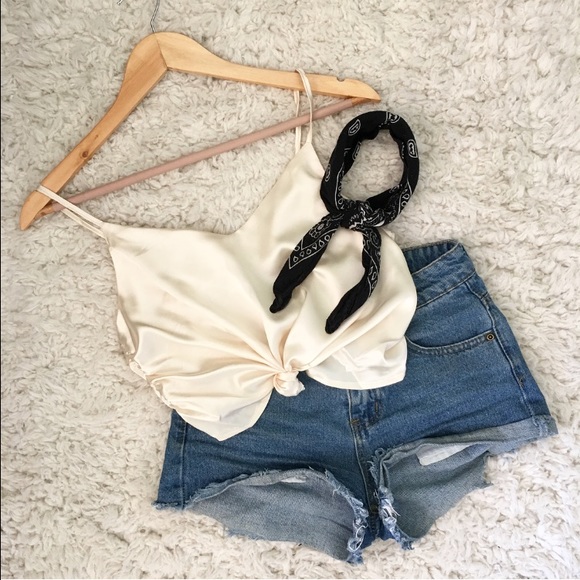 Silky Tie Front Crop Top - Picture 3 of 3