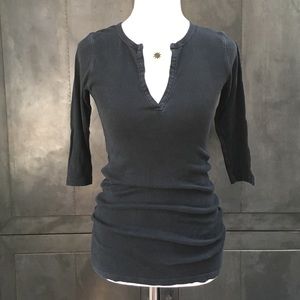 Split neck elbow sleeve maternity top