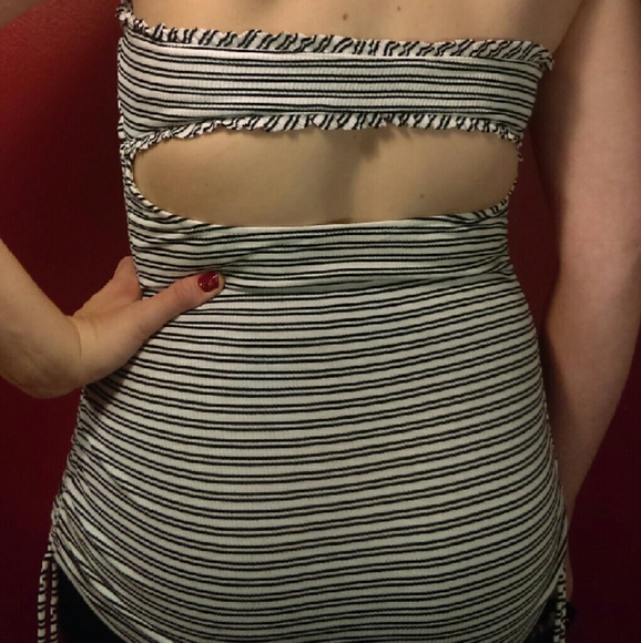 GUESS Black & White Striped Tube Top with Ties - Picture 3 of 4