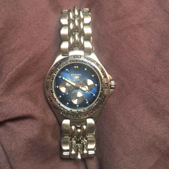 Men's Fossil Watch Silver with Blue Face