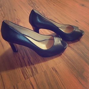 Cole Haan Open Toe Black Leather Heels 5