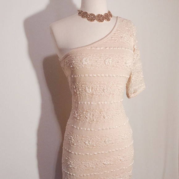 Dresses & Skirts - Cream Stretch Lace One shoulder Dress
