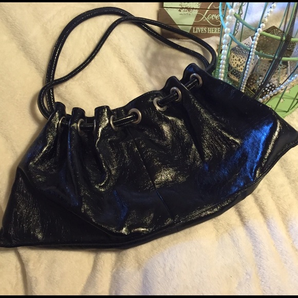 👛SHINY BLACK PURSE👛 DRAWSTRING HANDLE💄