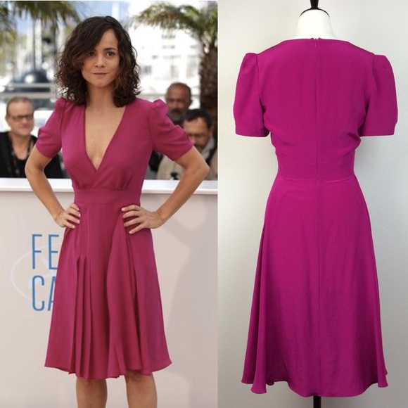 Gucci Fuchsia short sleeve V neck silk dress - Picture 3 of 4