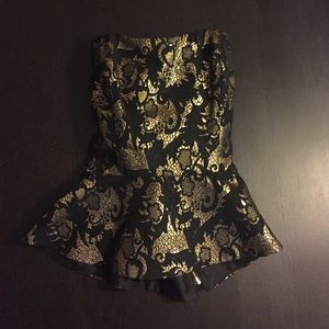 Black/Gold strapless peplum top