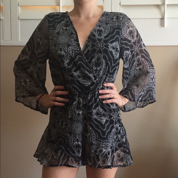 Black and white pattern romper