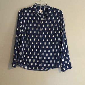 J. Crew Owl Print Button Down Blouse