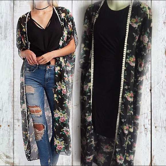 Chiffon maxi floral kimono duster