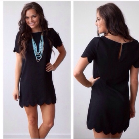❣LAST ONES❣ Pink or Black Scallop Hem Mini Dress - Picture 2 of 3