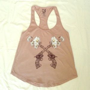 Billabong flower and pistol gun graphic racer tank
