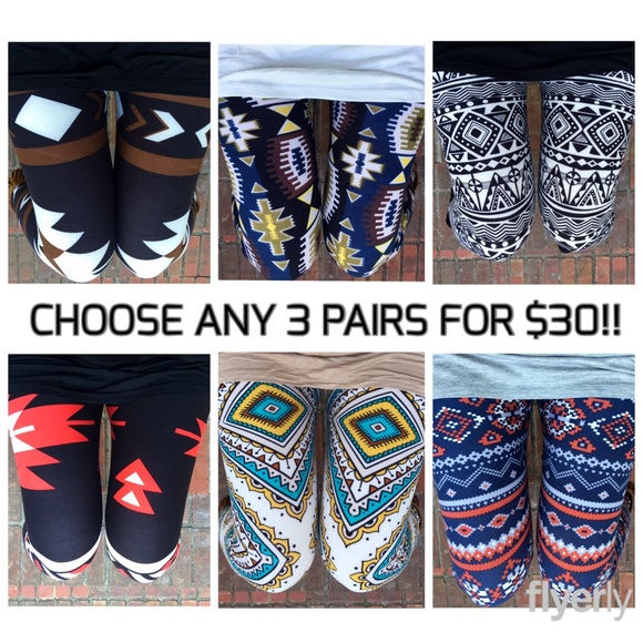 ❗️CLEARANCE❗️Ivory Burgundy Aztec Leggings OS - Picture 4 of 4