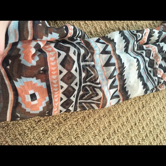 Aztec print peach, cream, black, and teal scarf - Picture 2 of 3