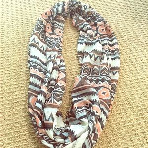 Aztec print peach, cream, black, and teal scarf