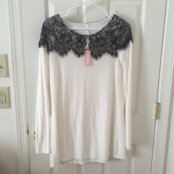 white and black lace shirt NWT - Picture 1 of 2