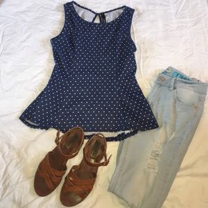 Blue polka dotted top